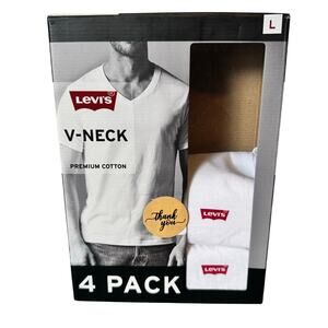 Levi’s White Cotton T-Shirts V-Neck Mens Large New Open Box 2 Undershirts Cotton